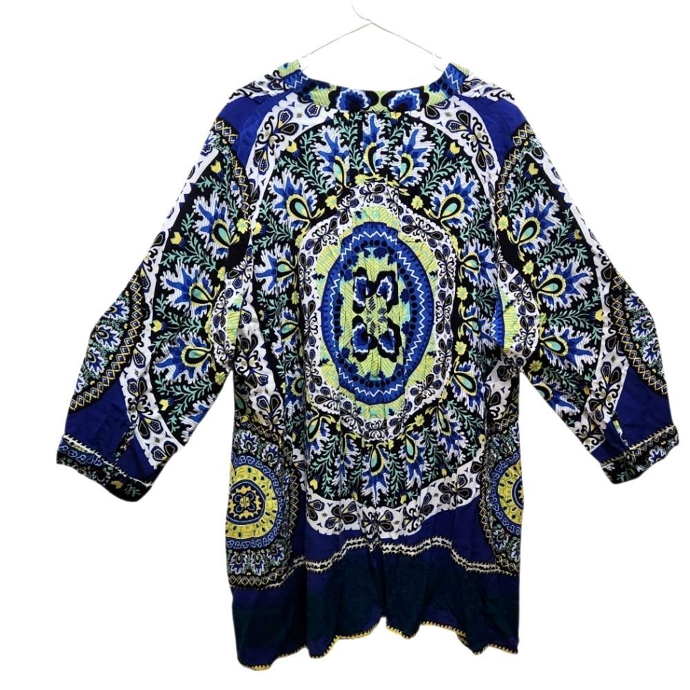 Ashley Stewart Boho Tunic Blue Yellow Floral Paisley Hi-Lo Hem Plus Size 3X - Picture 3 of 5